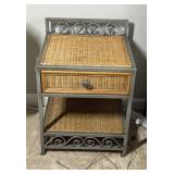 Wicker & Metal 1-Drawer Nightstand with Shelf