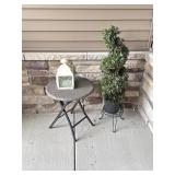 Wicker Table & Fake Plant