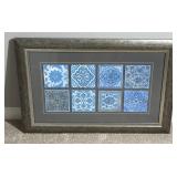Framed Blue & White Decorative Tile Wall Art