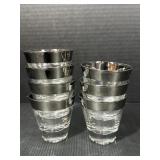 8 Silver Rimmed Glass Tumblers