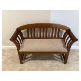 Wood Slat Back Bench with Upholstered Seat