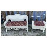 White Wicker Bench with Foot Rest