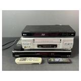 Toshiba DVD Player, Sanyo VHS Tape Player, and LG