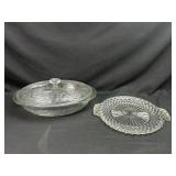 Large Glass Bowl with Lid and Plate