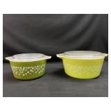 Green floral Pyrex baking dishes with lid