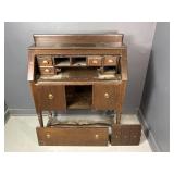 Antique Wooden Secretary Desk with Drawers