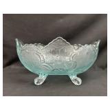 Light Blue Glass Leaf Pattern Footed Bowl