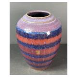 12' Purple & Blue Striped Studio Pottery Vase