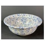 Blue Spongeware Pottery Colander Bowl