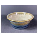 Signed Blue & Tan Glazed Studio Pottery Bowl