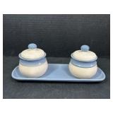 Vintage Ceramic Condiment Jars with Tray