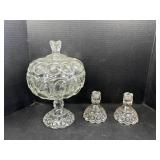 Glass Moon and Stars Pedestal Bowl and Candle