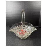 Fenton Clear Pressed Glass Basket With Handle