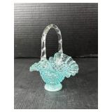 Blue Hobnail Ruffled Glass Basket