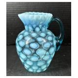 Vintage Blue Opalescent Coin Dot Glass Pitcher