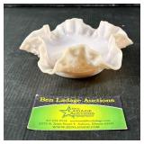 White Opalescent Hobnail Ruffled Glass Bowl