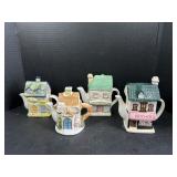 4 Village Building Tea Pots