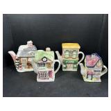 4 Village Building Tea Pots