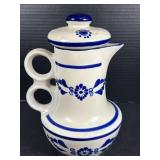 Blue & White Floral Ceramic Lidded Pitcher