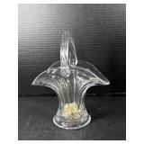 Clear Glass Flared Basket with Applied Handle