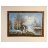 W. Anzon Signed Framed Winter Landscape Painting