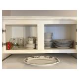 Cabinet of Gibson Christmas dishes and more