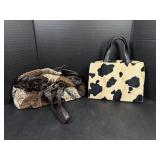 2 Animal Print Handbags with Leather Trim