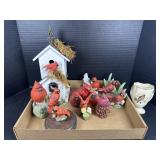 Cardinal Bird Figurines, Birdhouse & Vase