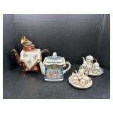 Miniature Tea Sets and 2 Decorative Tea Pots