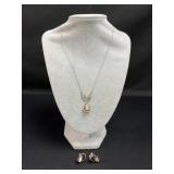 Sterling silver cameo necklace and earring set