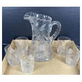 Etched Crystal Floral Pitcher & Tumblers