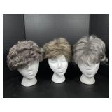 3 Women's Short Hair Wigs with Display Heads