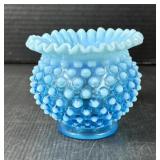 Vintage Blue Opalescent Hobnail Glass Vase
