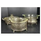 Glasbake and Pyrex baking dishes with metal