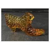 Amber Glass Hobnail Slipper