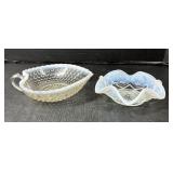 Blue Opalescent Glass Bonbon & Ruffled Bowls