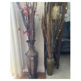 2 Tall Decorative Floor Vases with Floral Stems