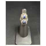 Sterling Silver Double Blue Stone Ring