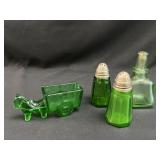 Green glass salt & pepper shakers and more