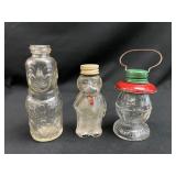 3 Vintage Figural Glass Bottles & Lantern Bottle