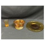 Amber Glass Police Hat Candy Dish, Plate, and