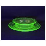 Uranium Glass Bowl with Under Plate