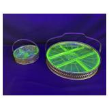 2 Uranium Glass Sectioned Dishes