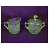 Uranium Glass Creamer and Sugar Bowl