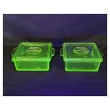 2 Square Uranium Glass Fridge Dishes