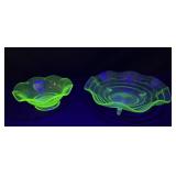 2 Uranium Glass Decorative Bowls