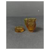 Small Amber Glass Pitcher & Salt Dip