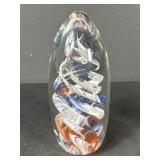 Blue orange and White glass paperweight