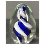 Blue and white Egg Shape glass Paperweight