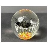Black & White Floral Art Glass Paperweight